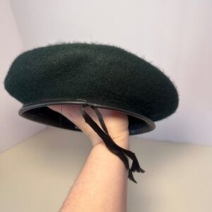 Vintage Denmark Military Beret 7 - 7 1/3 Black Ny 1970s Felt Flaws see photos